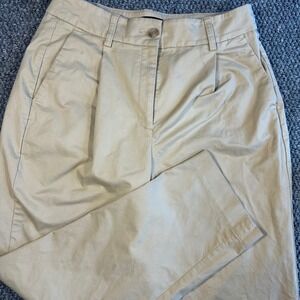 Express Khaki Pleated High Waisted Chino Tapered Trousers Tan Beige Pants size 6